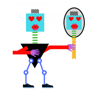 Quit for you. Cartoon man looking at himself in mirror.